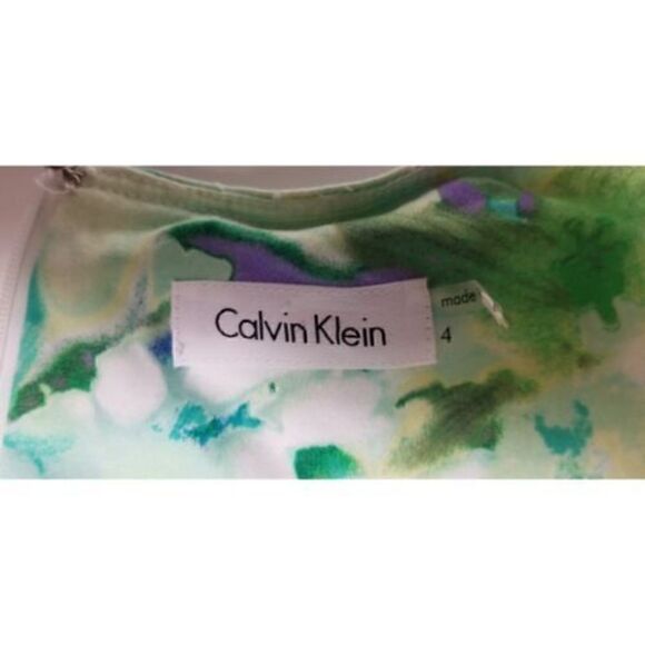 Calvin Klein Green Blue Patterned Abstract Floral Sleeveless Dress Adult… - Picture 7 of 8